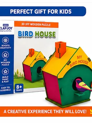 Clapjoy Wooden DIY Bird House Art & Craft Kit for Kids (11 Pieces)