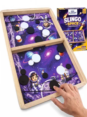 Clapjoy String Hockey & Sling Puck Indoor Board Game, Space Theme Air Hockey Style, Family Party Game
