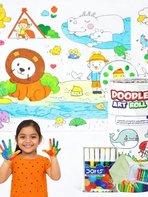  Clapjoy Doodle Art Roll for Kids | Reusable Kids Art Activity Sheet with Wall Stickers