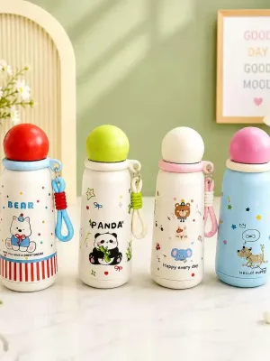 Kids Cartoon Stainless Steel Water Bottle with Carry Strap – 460ml