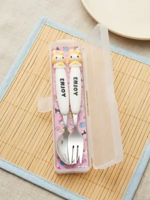 2Pc Cartoon Character Stainless Steel Spoon & Fork Set with Storage Case