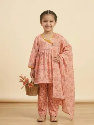 Girls Cotton Printed Kurti Pant Dupatta Set