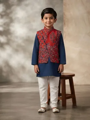 Boys Cotton Kurta Pajama with Jacket Set