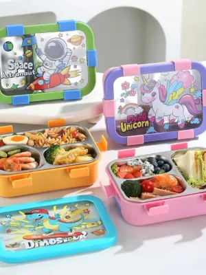 Stainless Steel 3 Compartment Bento Lunch Box with Spoon & Fork