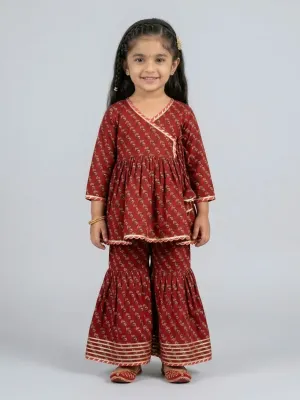 Girls Cotton Angrakha Kurti Sharara Set