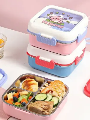 Kids Cartoon Stainless Steel Bento Lunch Box 1000ml- Purple