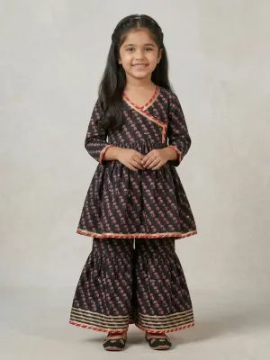 Girls Cotton Angrakha Kurti Sharara Set