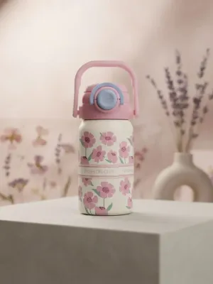 Floral Print Stainless Steel Vacuum Insulated Water Bottle with Handle & Leakproof Lid
