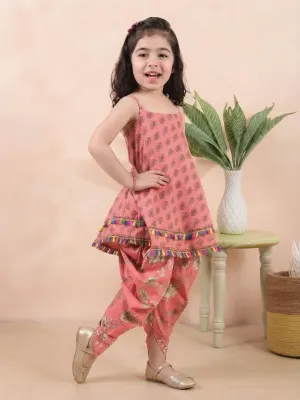 Girls Printed Kurti Dhoti Set with Tassel Detailing