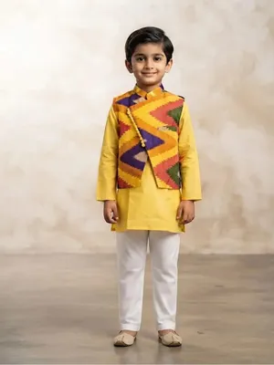 Boys Cotton Kurta Pajama with Jacket Set