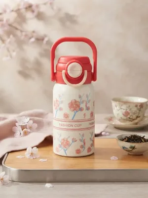 Floral Print Stainless Steel Vacuum Insulated Water Bottle with Handle & Leakproof Lid