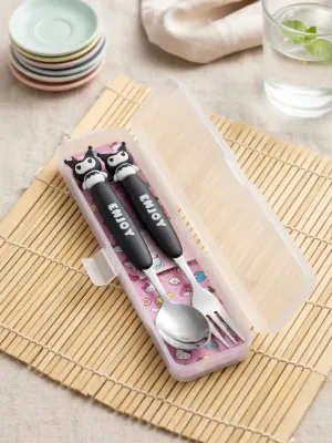 2Pc Cartoon Character Stainless Steel Spoon & Fork Set with Storage Case