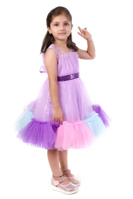 Girls Lavender Tulle Color Block Birthday Party Frock