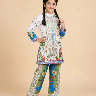 White Floral Printed Kurta Co-Ords Set