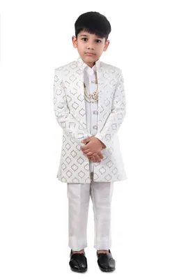 Boys Ivory Embroidered Sherwani Wedding Set 4 Piece