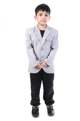 Boys Grey Premium Structured Blazer Smart Party Wear