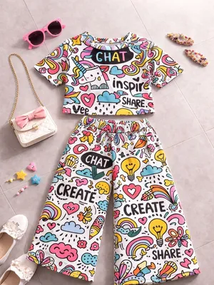 Cute Girls Trendy Half Sleeve T-Shirt & Track Pant Co-Ord Set | Soft & Comfortable Casual Wear For Girl | 2 Piece Outfit for Girls