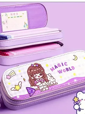 Cute cartoon printed double layer pencil pouch