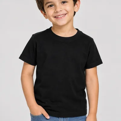Kids Cotton Round Neck Half Sleeve T-Shirt – Black